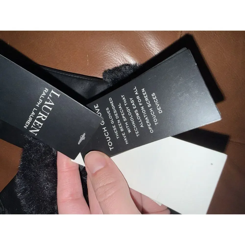 NWT LAUREN RALPH LAUREN Faux Fur Plush Lined Leather Gloves Small